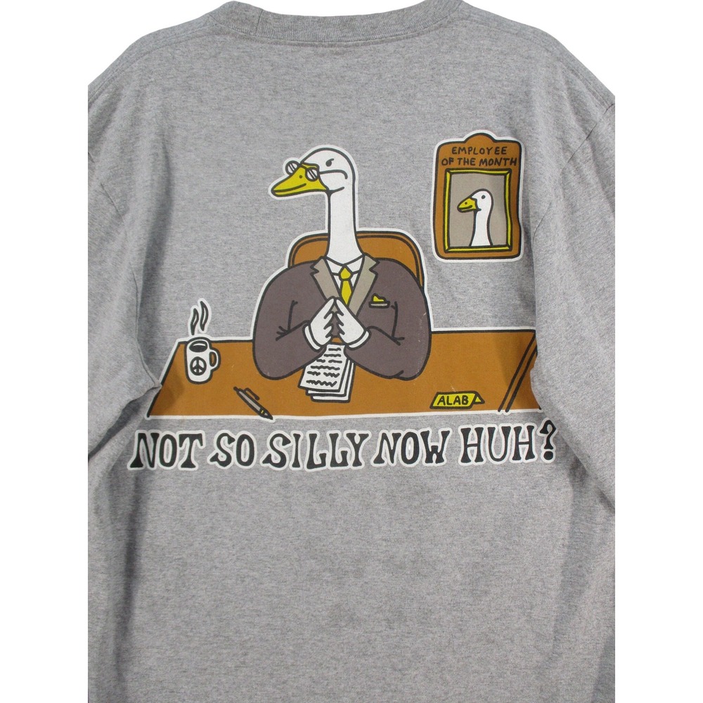 A-Lab Mens Medium Gray Not So Silly Now Huh Goose Long Sleeve Graphic T-Shirt